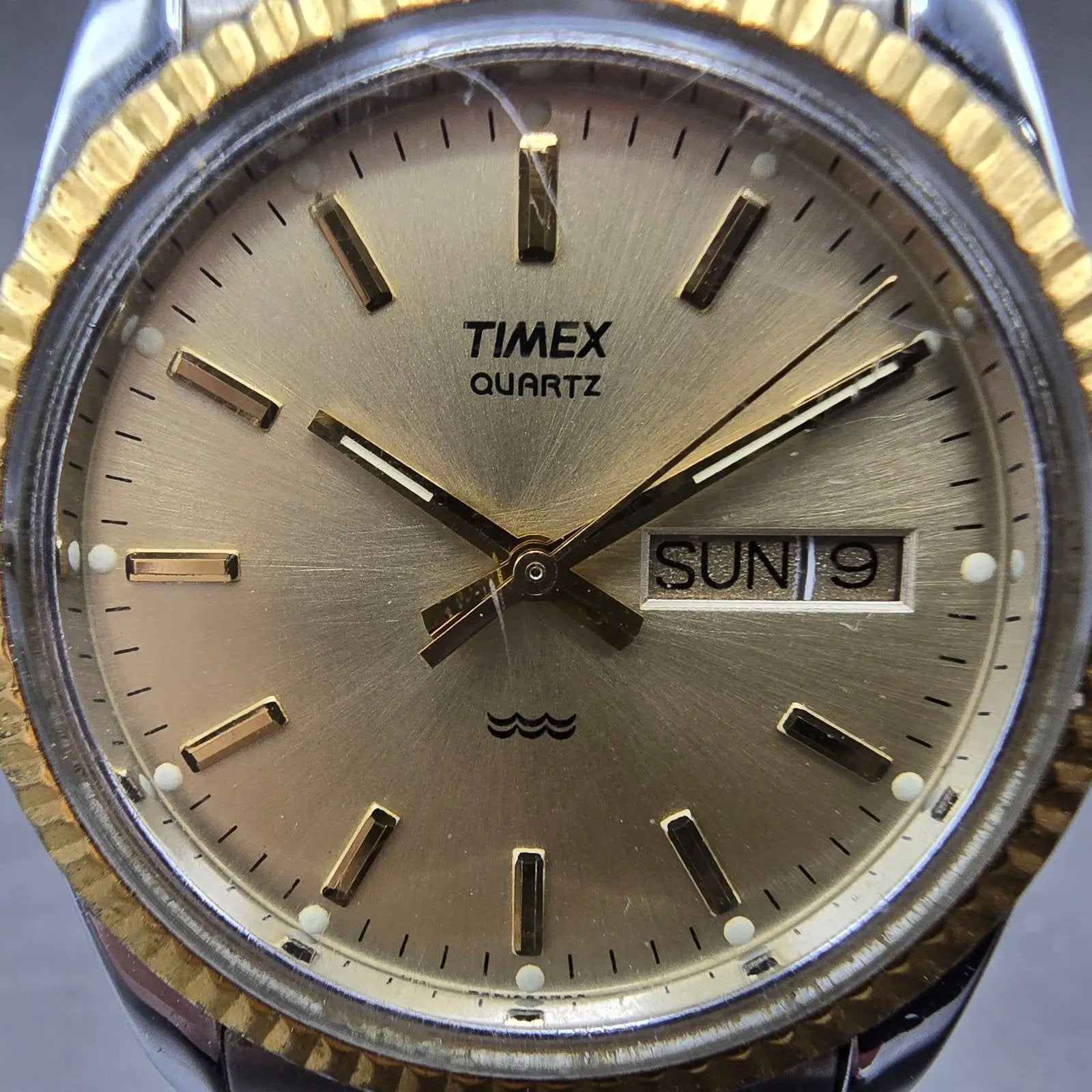 Timex President Watch Men 34mm Chamagne Dial Two Tone Daydate Round New Battery1