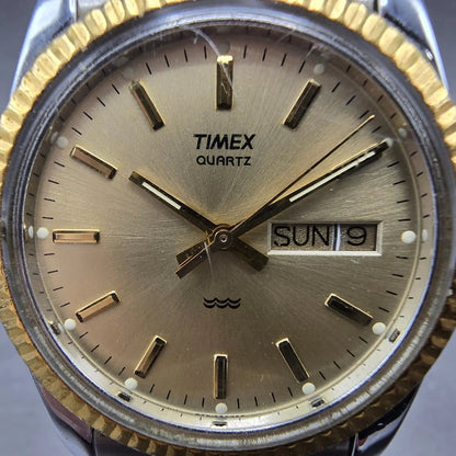 Timex President Watch Men 34mm Chamagne Dial Two Tone Daydate Round New Battery1