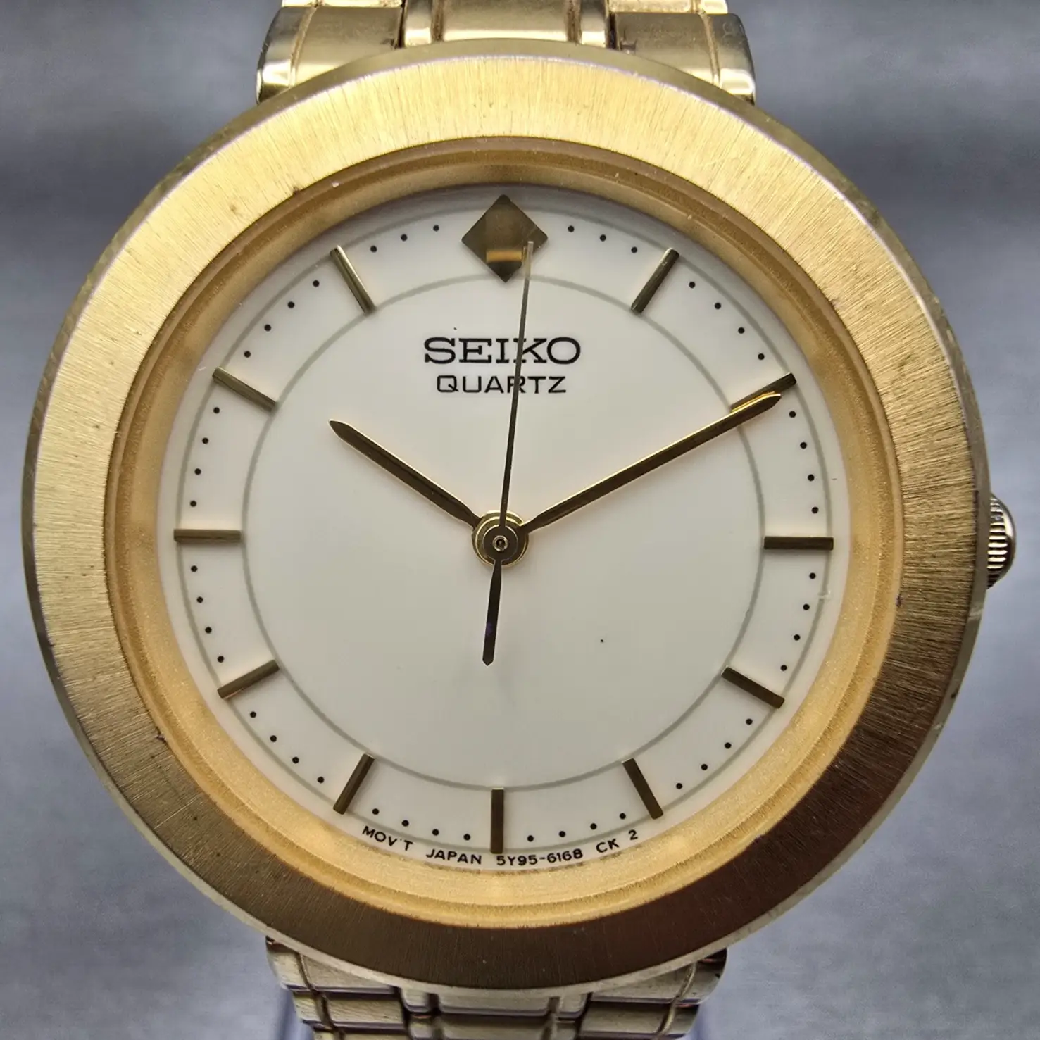 Seiko Watch Men 31mm Cream Dial Gold Tone Round 5Y95-6110 New Battery Vintage1