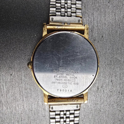 Seiko Avenue Watch Men 32mm Champagne Dial Gold Round 7N01-6D30 New Battery JDM10