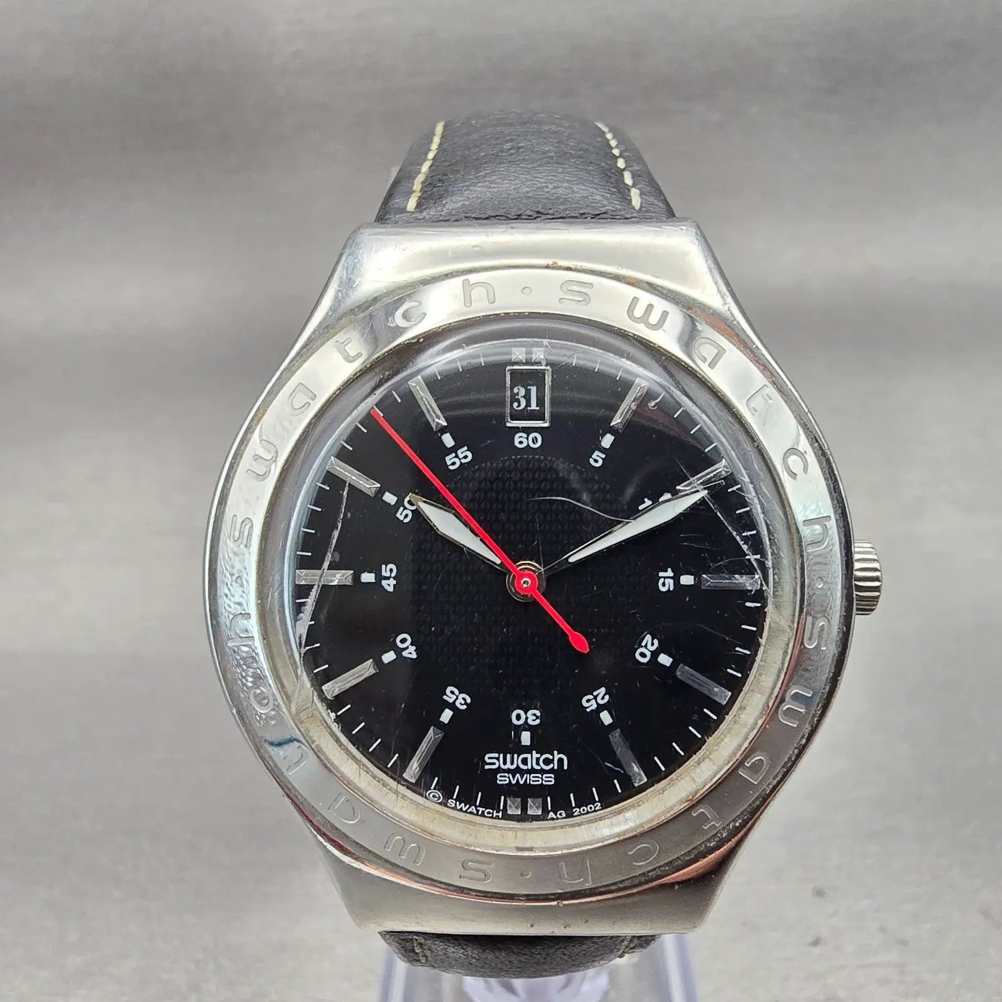 Swatch Irony Twirl Watch Men 37mm Black Dial Silver Tone Date YGS428C New Batt1
