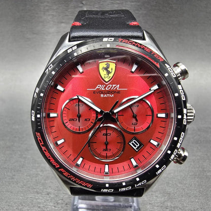 Scuderia Ferrari Pilota Evo chronograph watch 44mm Red Dial Steel Date New Batt0