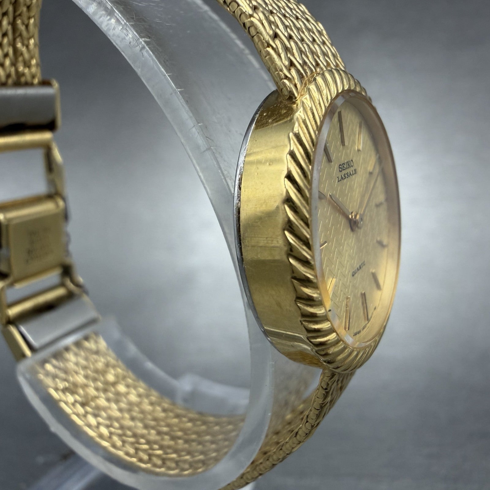 Seiko Lassale Watch Women 22mm Champagne Dial Gold Tone 1400-0479 New Battery KH3