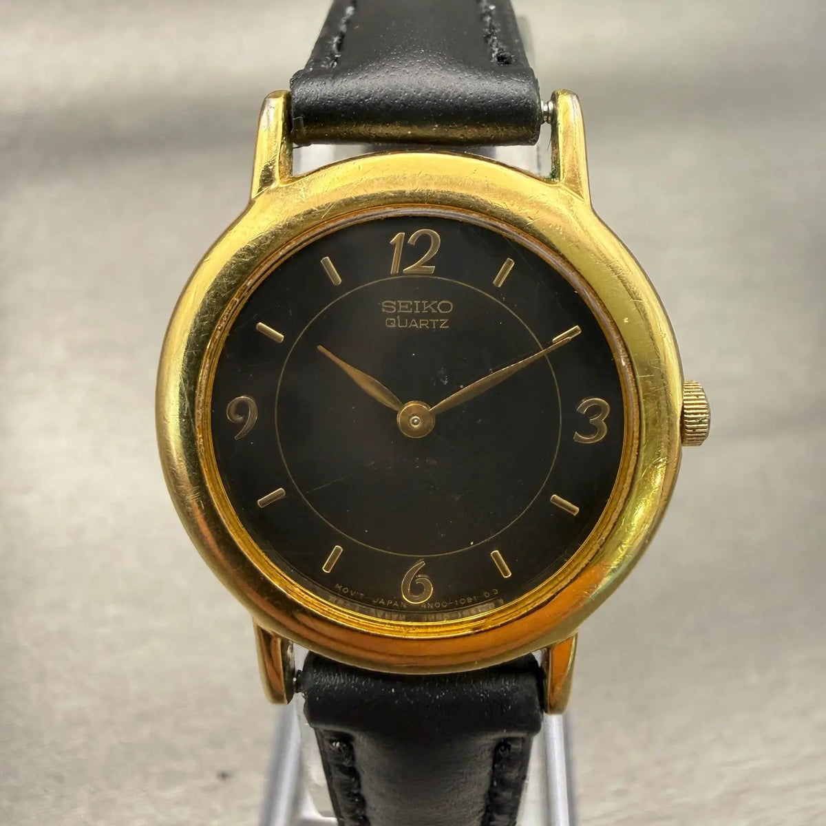 Seiko Watch Women 26mm Black Dial Gold Tone Round 4N00-0089 New Battery Vintage0