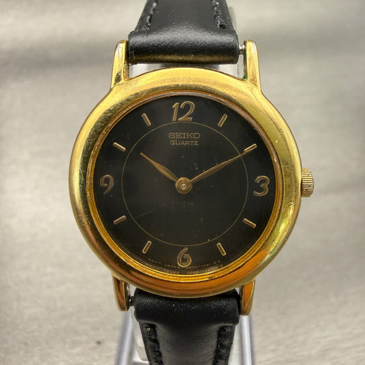 Seiko Watch Women 26mm Black Dial Gold Tone Round 4N00-0089 New Battery Vintage0