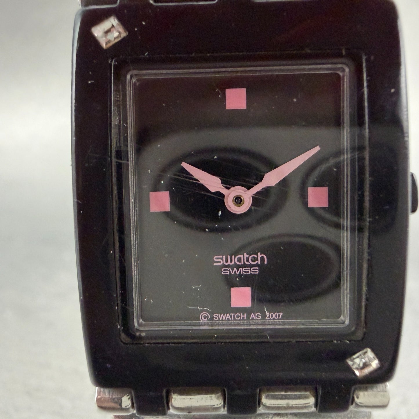 Swatch Going Out Watch Women 24mm Black Dial Black Tone Rectangle SUBB118 NewBat1