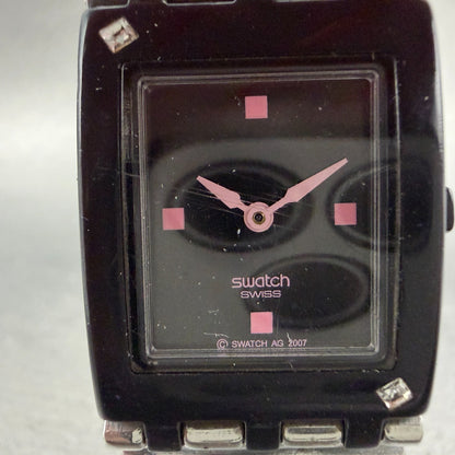 Swatch Going Out Watch Women 24mm Black Dial Black Tone Rectangle SUBB118 NewBat1