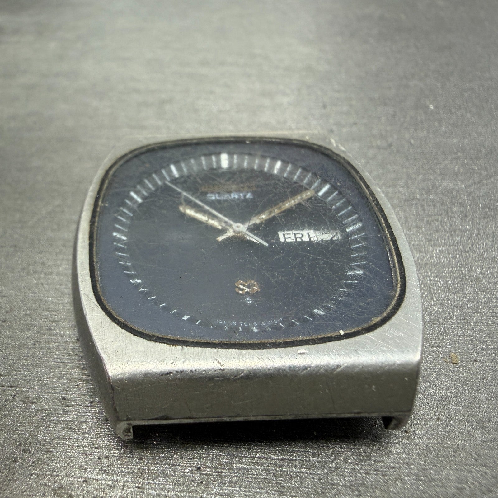 Seiko SQ Watch Men 36mm Blue Dial Silver Tone Rectangle Daydate 7546-6019 NewBat6