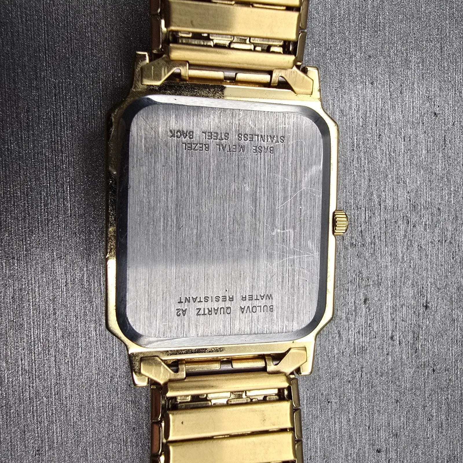 Bulova Watch Men 29mm Gold Dial Gold Tone Daydate Rectangle 97C28 New Battery10