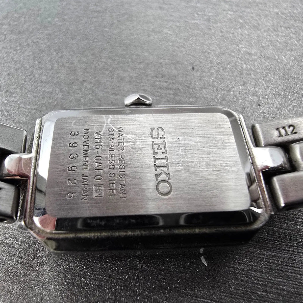Seiko Solar Watch Women 17mm MOP Dial Steel Rectangle Crystals V116-0AF0 Works10