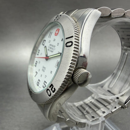 Wenger Swiss Military Dive Watch Men 39mm White Dial Steel Date Round New Batt2