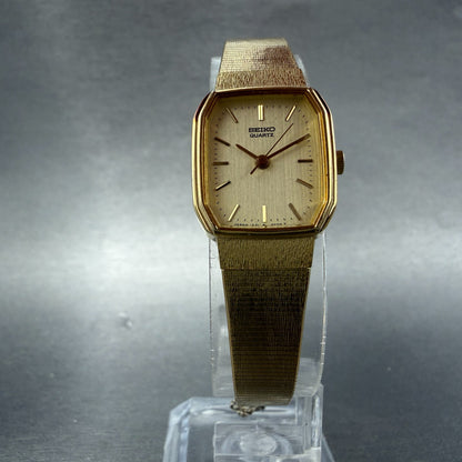 Seiko Tank Watch Women 18mm Champagne Dial Gold Tone 1221-5530 New Battery VTG5
