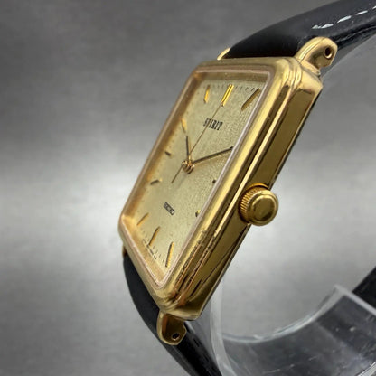 Seiko Spirit Tank Watch Men 26mm Champagne Dial Gold 5e21-5b50 New Battery HN72