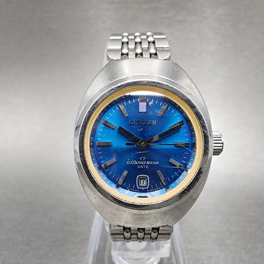 Citizen Cosmostar Watch Women 24mm Blue Dial Steel Date Round Manual Wind Runs0