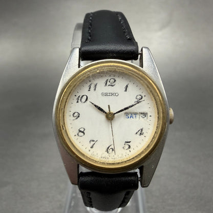 Seiko Watch Women 23mm White Dial Two Tone Daydate 7n83-0011 New Battery Vinatge0