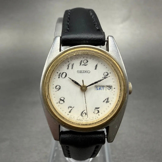 Seiko Watch Women 23mm White Dial Two Tone Daydate 7n83-0011 New Battery Vinatge0