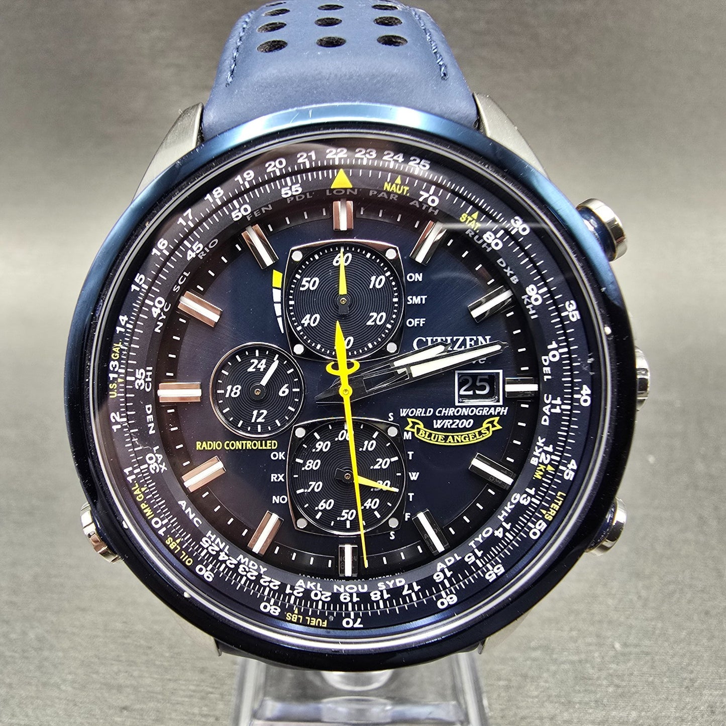 Citizen Blue Angels World Chronograph Watch Men 43mm Blue Dial Steel AT8020-03L0