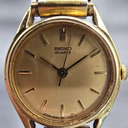 Seiko Watch Women 20mm Gold Dial Gold Tone Round 2C21-0029 New Battery Vintage1