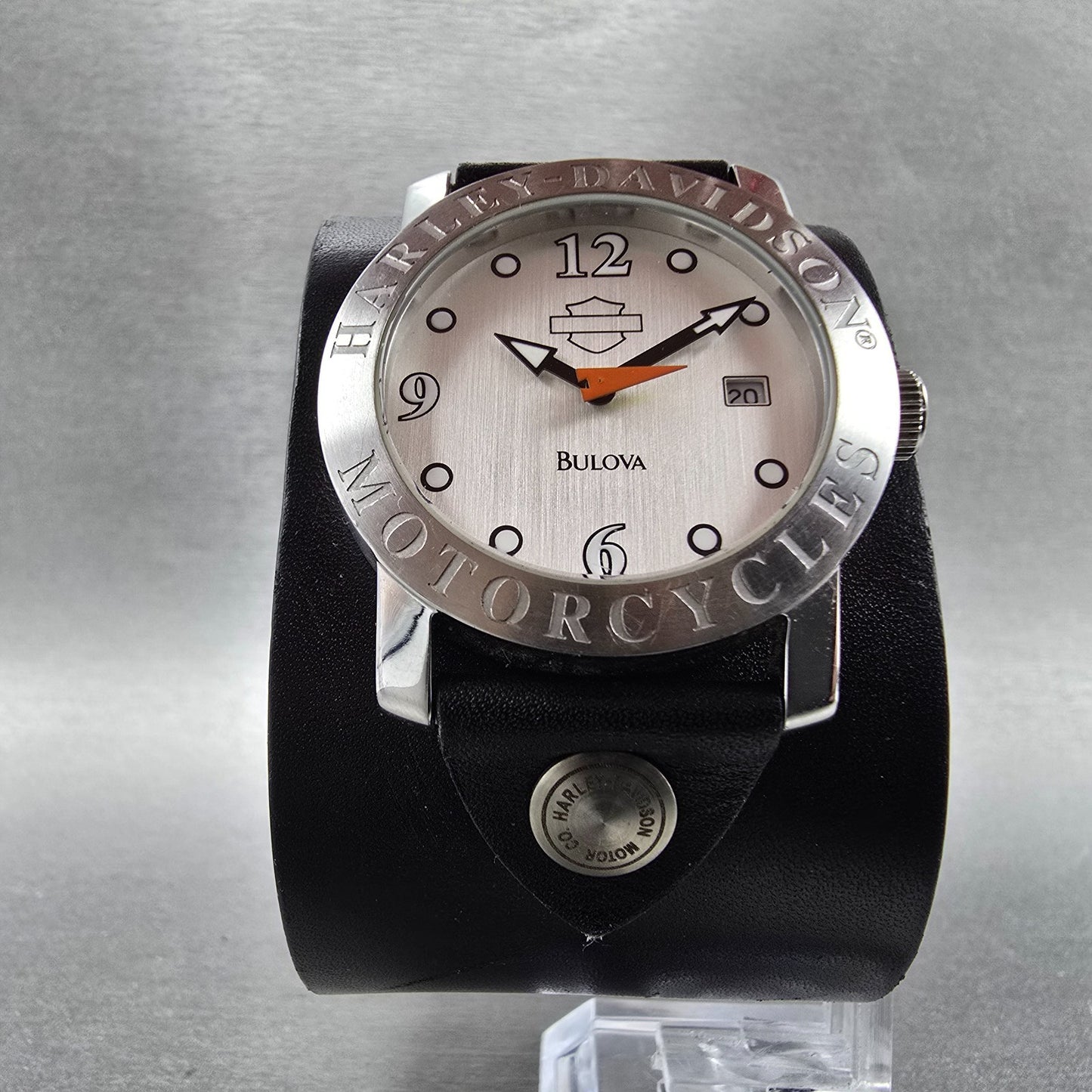 Bulova Harley Davidson Watch Men 36mm Silver Dial Silver Tone Date 76B00 New Bat5