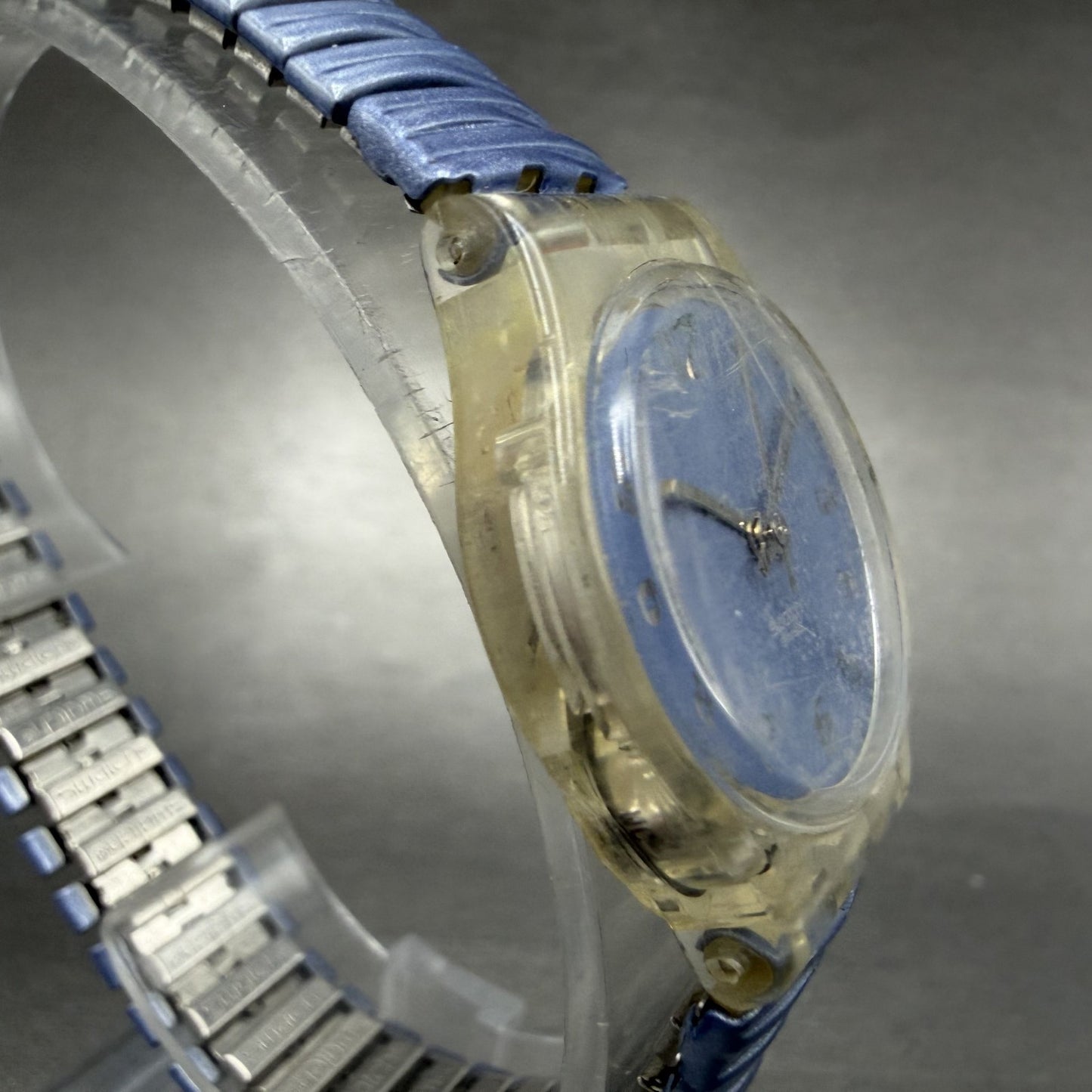 Swatch Watch Women 24mm Purple Dial Clear Case Round Vintage New Battery3