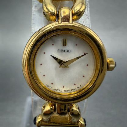 Seiko Watch Women 19mm MOP Dial Gold Tone Round 4N00-0588 New Battery Bracelet1