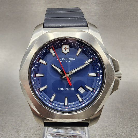 Victorinox INOX Watch Men 44mm Blue Dial Steel Date Round 241688 New Battery