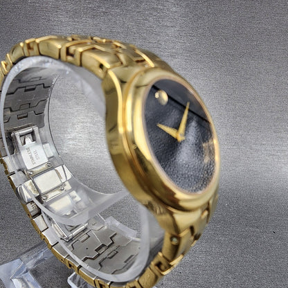Movado Museum Watch Women 26mm Black Dial Gold Tone Round 88 E4 1851 New Battery3