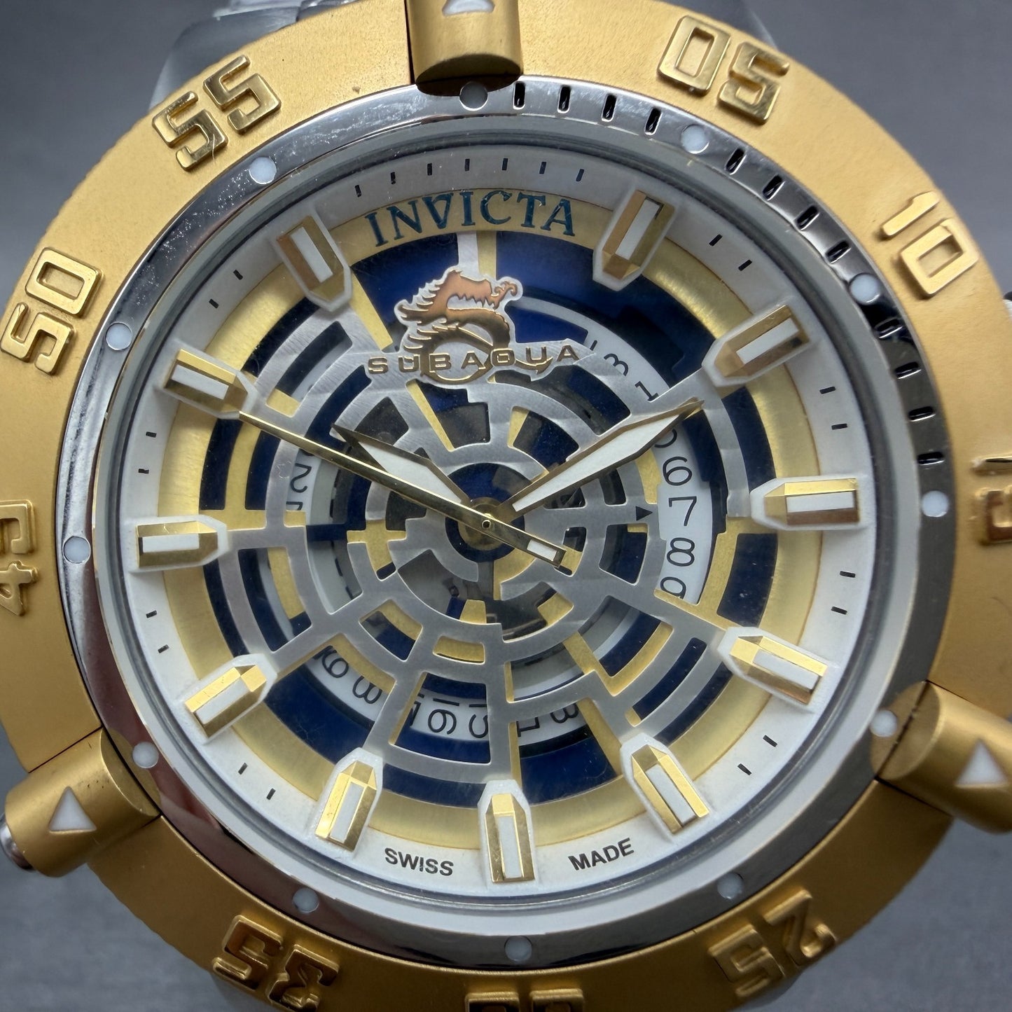 Invicta Subaqua Noma 3 Watch Men 50mm Gold Dial Silver Tone Round 16044 New Batt1