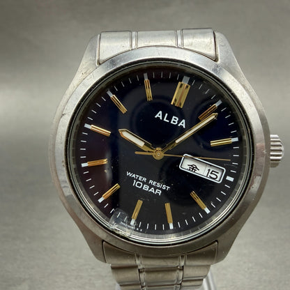 Seiko Alba Watch Men 38mm Blue Dial Silver Tone READ!!!! 7N43-0BA0 New Battery0