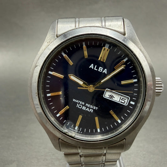 Seiko Alba Watch Men 38mm Blue Dial Silver Tone READ!!!! 7N43-0BA0 New Battery0