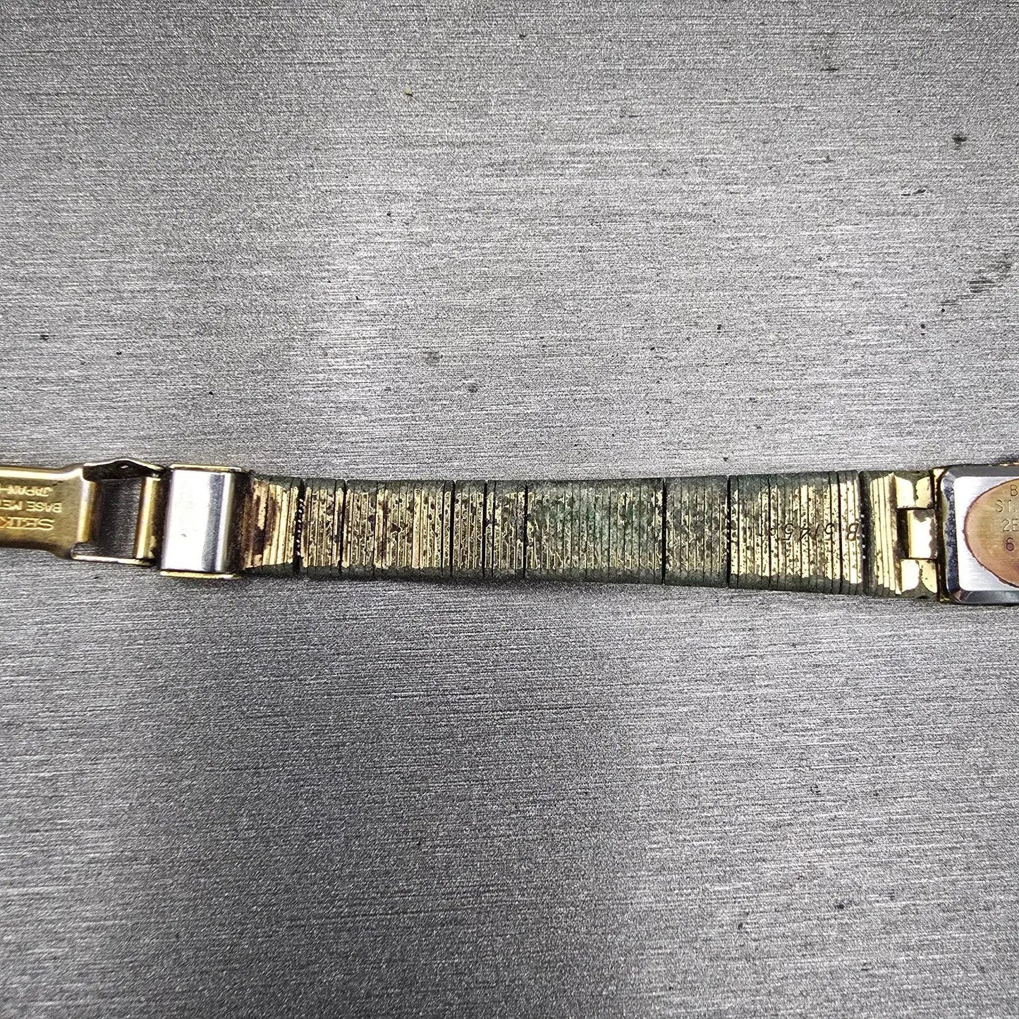 Seiko Watch Women 12mm Gold Dial Gold Tone Rectangle 2E20-5029 New Battery VTG10