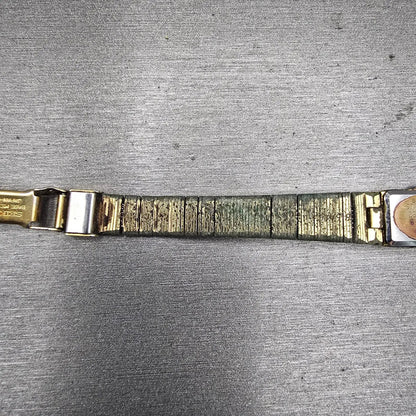 Seiko Watch Women 12mm Gold Dial Gold Tone Rectangle 2E20-5029 New Battery VTG10