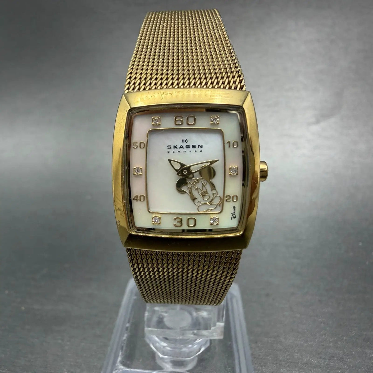 Skagen Minine Mouse Watch Women 21mm MOP Dial Rectangle D380XSGG New Battery GT0