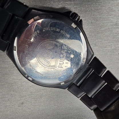 Seiko Pulsar Watch Men 38mm Black Dial Black Tone Date VX42-X266 New Battery10