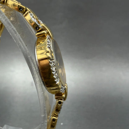 Bulova Watch Women 21mm Black Dial Gold Tone Round 98R07 New Battery Diamond3