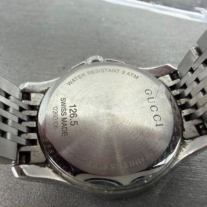 Gucci Watch Women Black Dial Stainless Steel Date Round 126.5 New Battery9