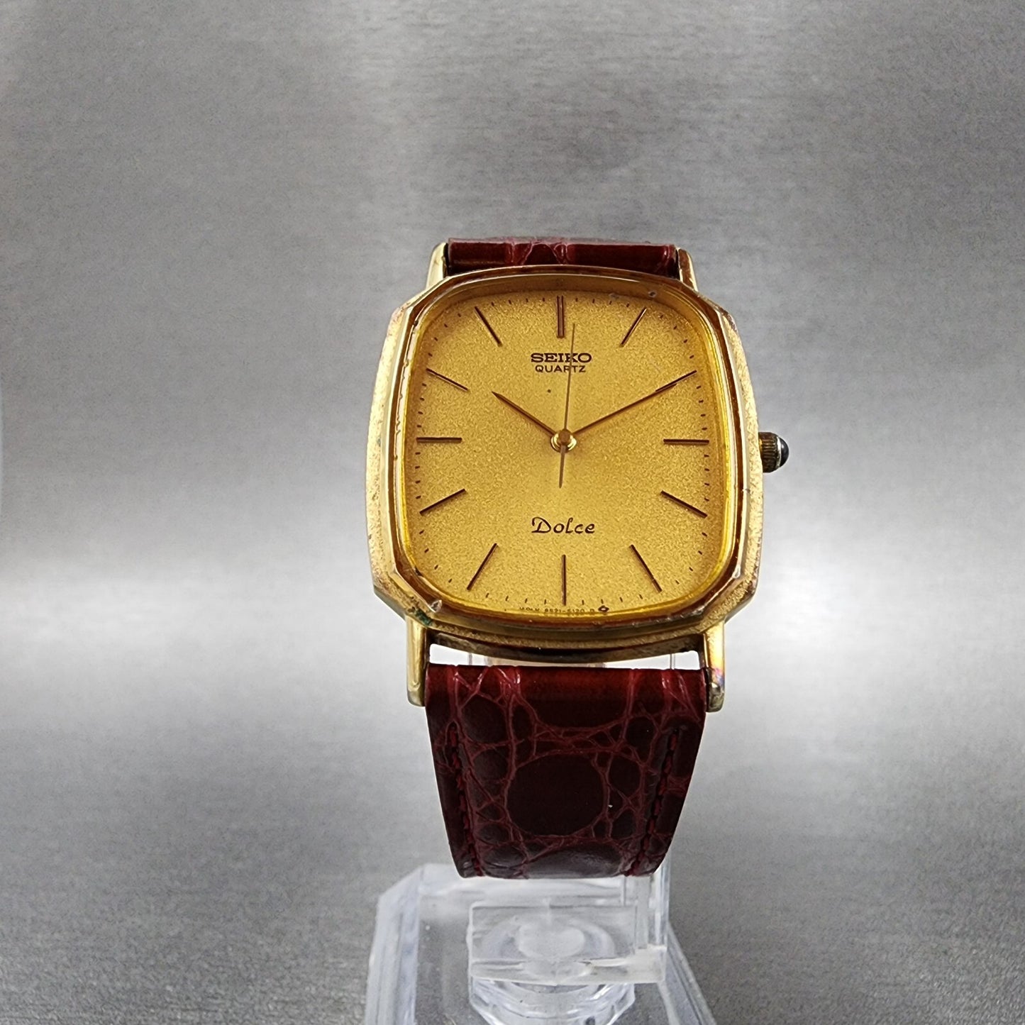 Seiko Dolce Watch Men 28mm Gold Dial Gold Tone Rectangle 95215120 New Battery6