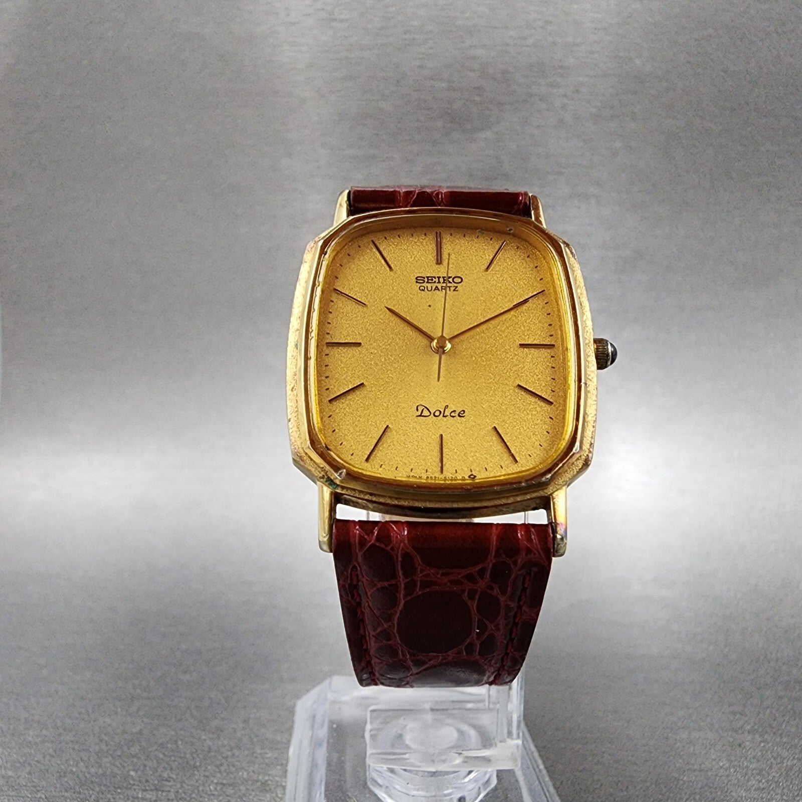 Seiko Dolce Watch Men 28mm Gold Dial Gold Tone Rectangle 95215120 New Battery6