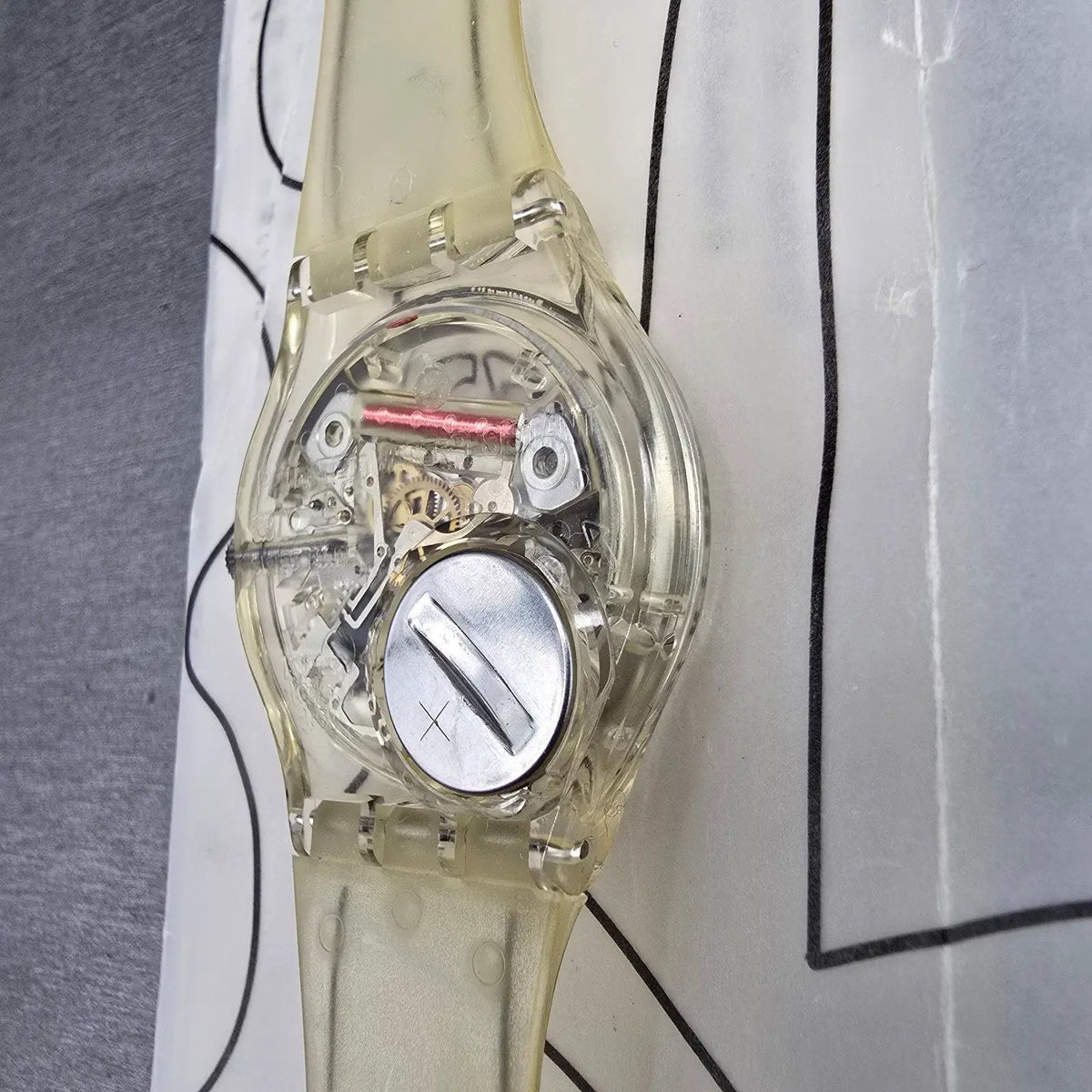 Swatch Scribble Watch Men 34mm Skeleton Dial Clear Case GZ124 New Battery NOS11