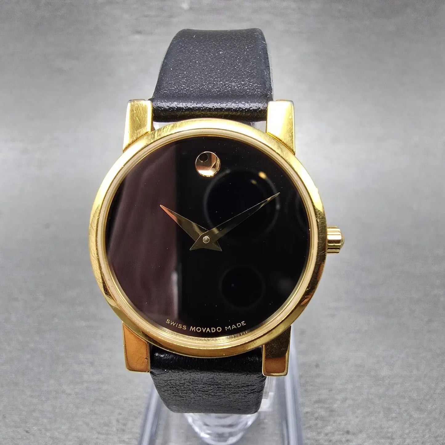 Movado Museum Watch Women 25mm Black Dial Gold Tone Round 87 A1 845 New BatteryL0