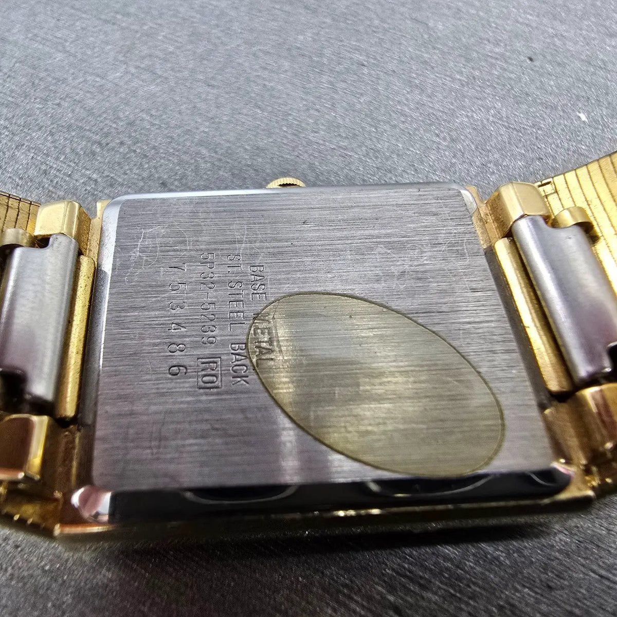 Seiko Tank Watch Men 24mm Gold Dial Gold Tone Date 5P32-5239 PARTS Vintage10