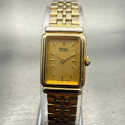 Seiko Watch Women 14mm Gold Dial Gold Tone Rectangle 1F20-5B80 New Battery VTG0
