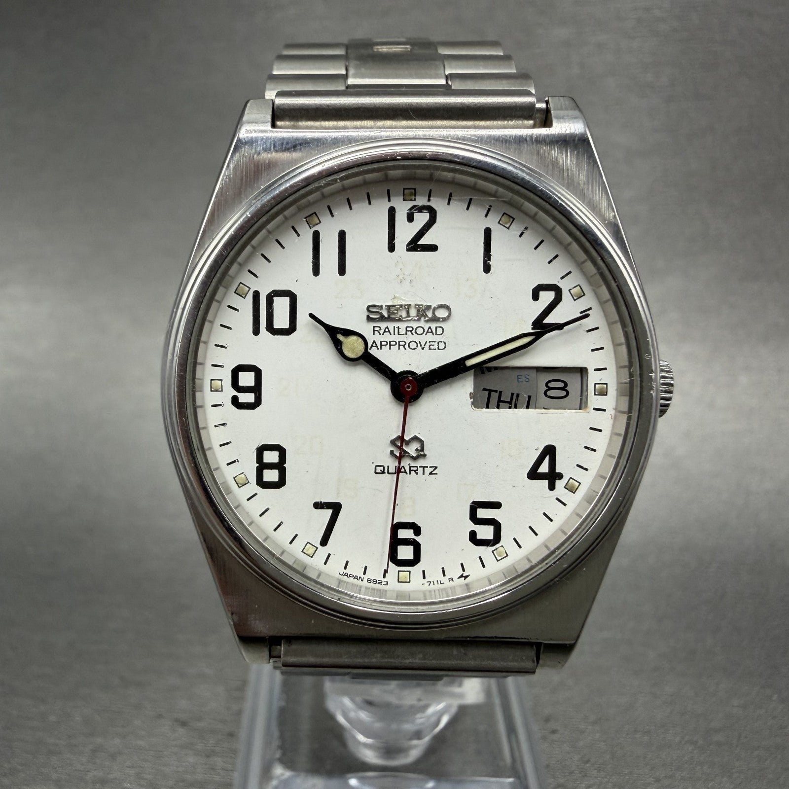 Seiko Railroad Approved Watch Men 33mm White Dial Silver Tone Daydate PARTS0