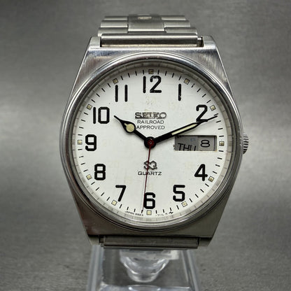 Seiko Railroad Approved Watch Men 33mm White Dial Silver Tone Daydate PARTS0