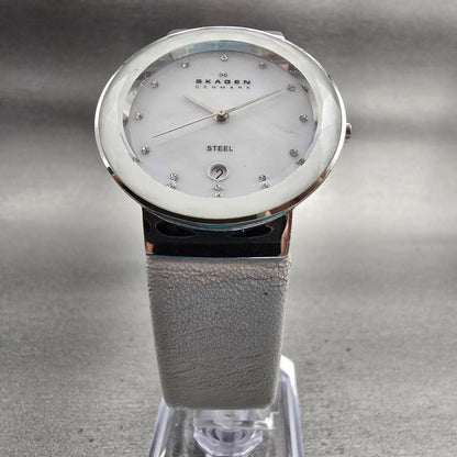 Skagen Watch Women 34mm MOP Dial Silver Tone Date Round SKW2036 New Battery5