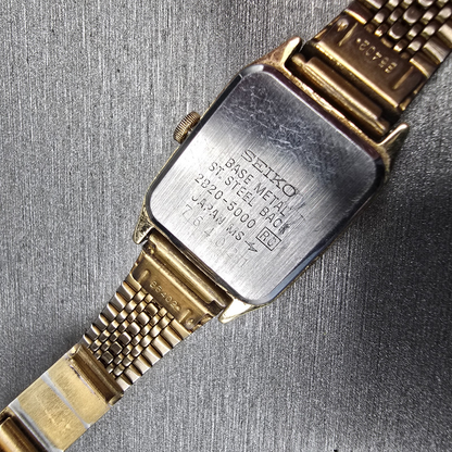 Seiko Watch Women 17mm Black Dial Gold Tone Rectangle 2B20-5000 New Battery JP2310