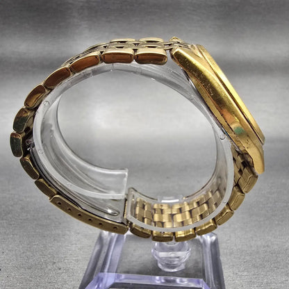Seiko Watch Men 37mm Gold Dial Gold Tone Daydate Round 7N43-9048 New Battery VTG8