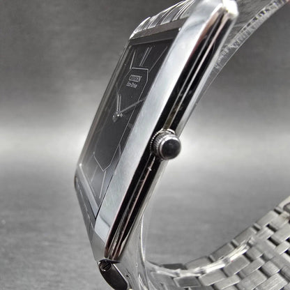 Citizen Eco-Drive Tank Watch Men 26mm Black Dial Steel Stiletto Rectangle Runs2