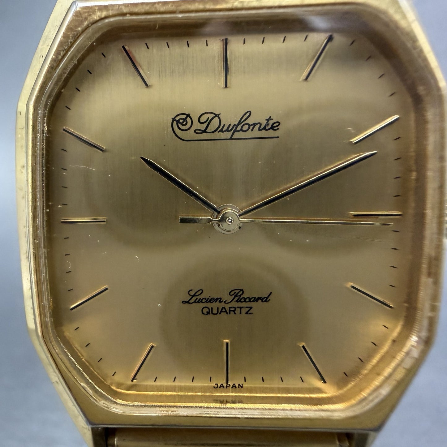 Lucien Piccard Dufonte Tank Watch Men 29mm Gold Dial Gold Tone Octagon New Batt1