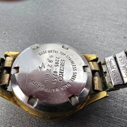 Seiko Automatic Watch Women 23mm Silver Dial Gold Tone Date 2205-0259 Runs9